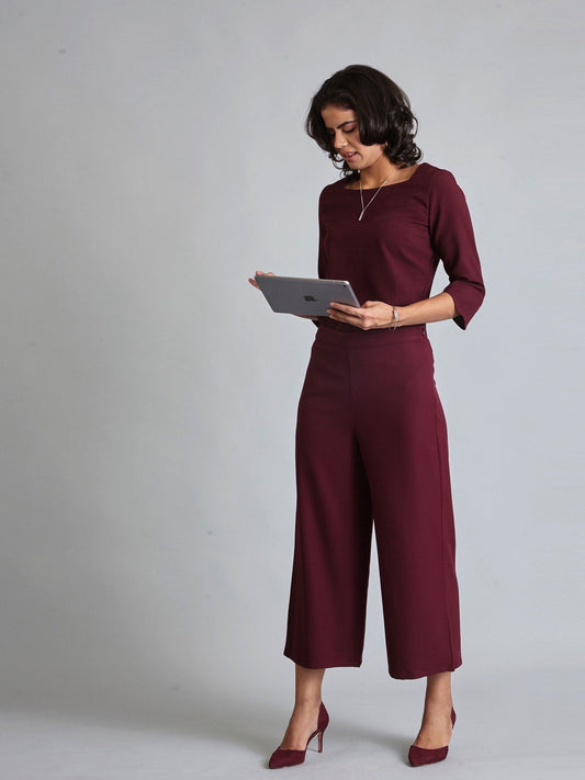 Side Zipper Culottes - Maroon