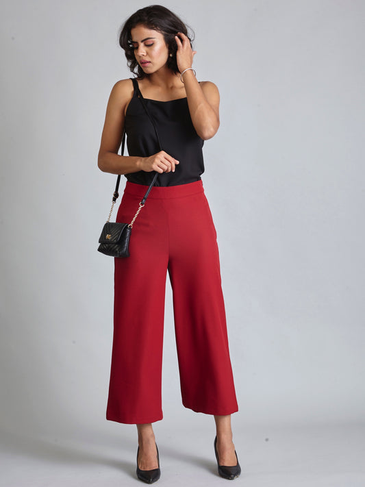 Side Zipper Culottes - Carmine Red