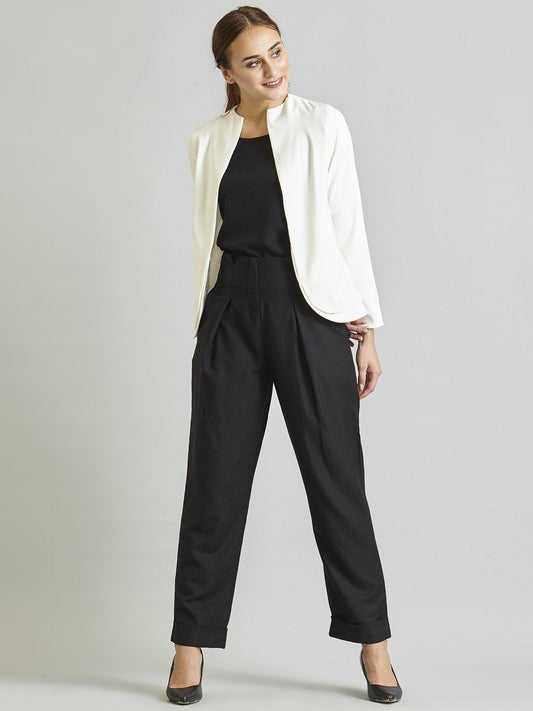 Knife Pleat Straight Turn-up Trousers - Black