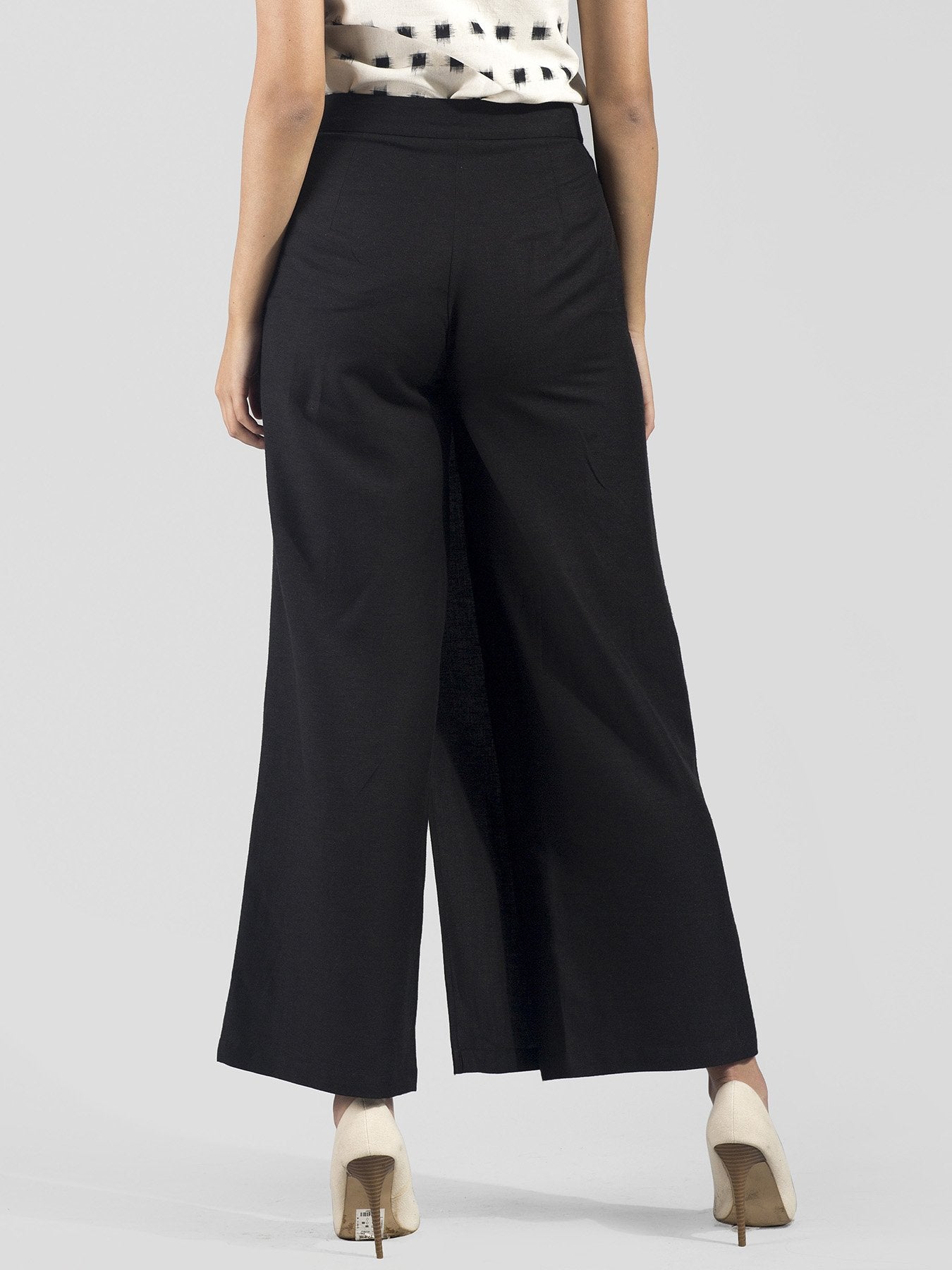 Wide Leg Front Overlay Trousers - Black