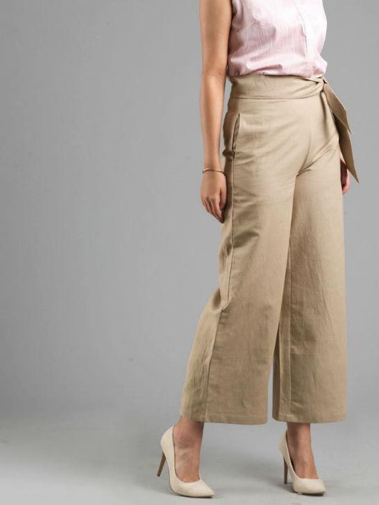 Linen Wide Leg Culottes With Belt - Beige