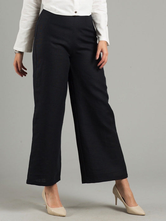 Linen Wide Leg Culottes With Belt - Black
