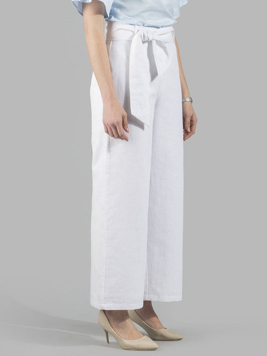 Linen Wide Leg Culottes With Belt - White