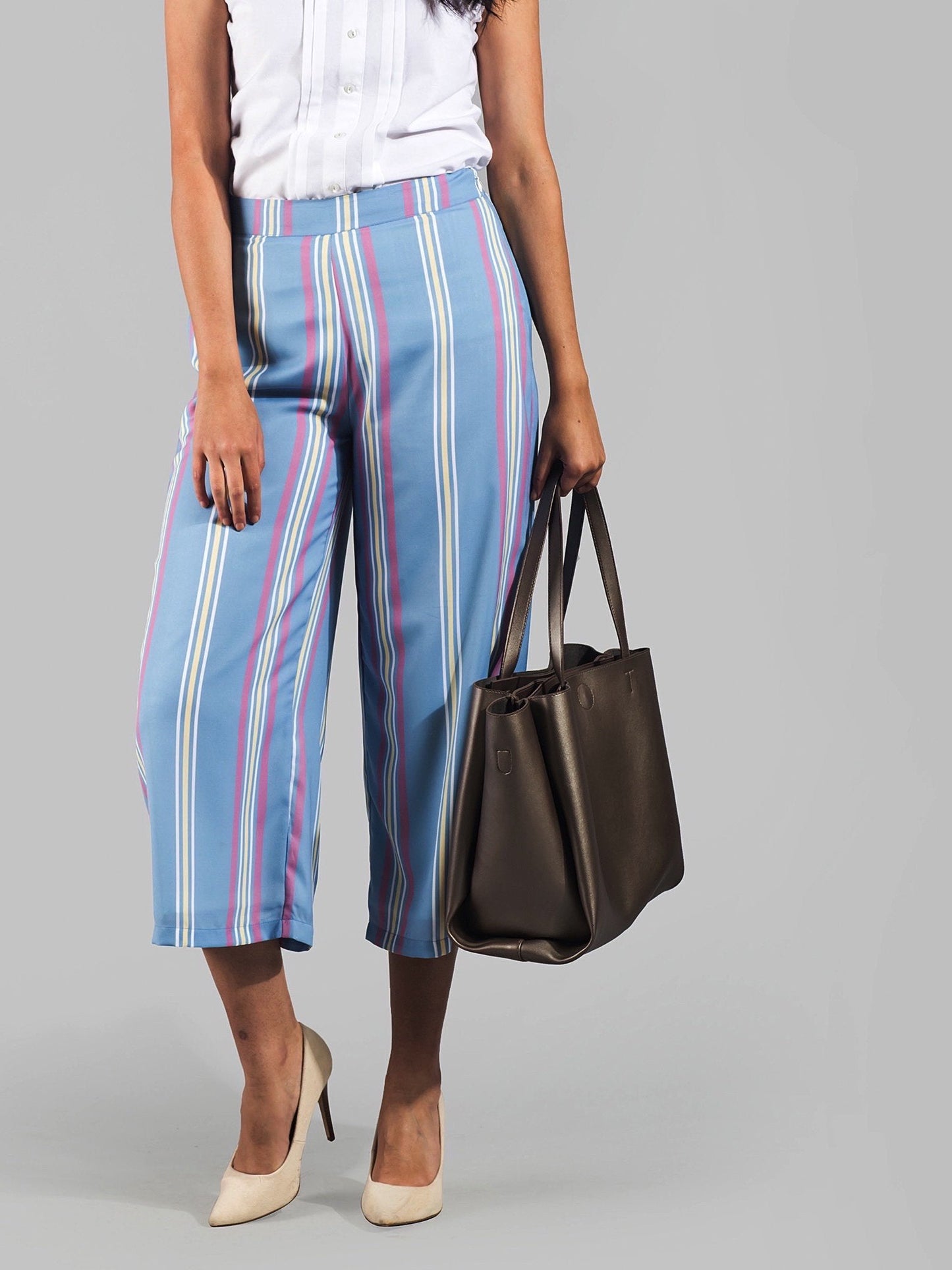 Printed Stripe Culottes - Blue