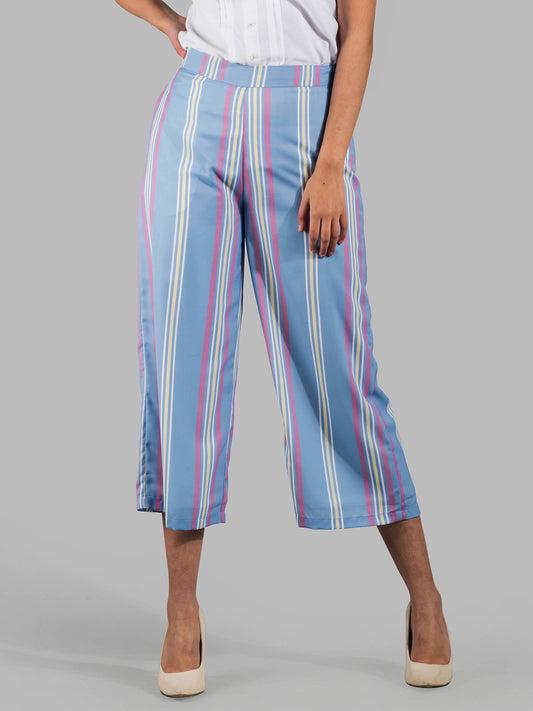 Printed Stripe Culottes - Blue