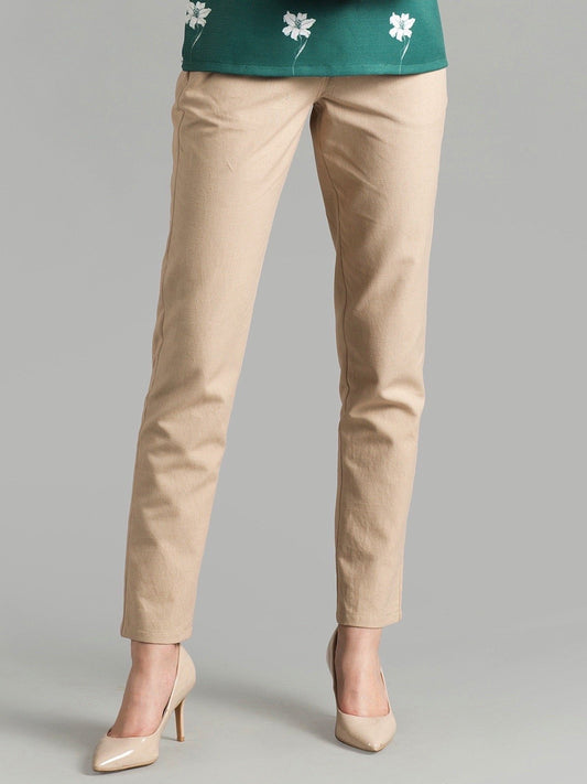 Straight Fit Linen Trousers - Beige