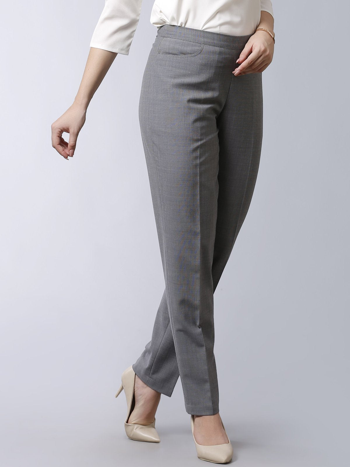 Formal Straight Fit Pants With Front Crease - Grey