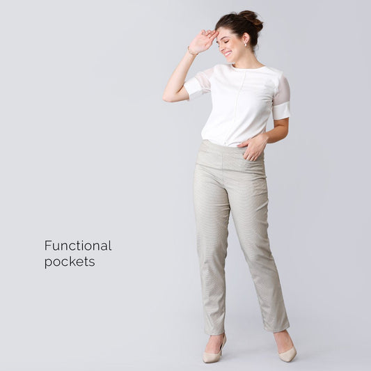 Straight Fit Houndstooth Trousers - Beige