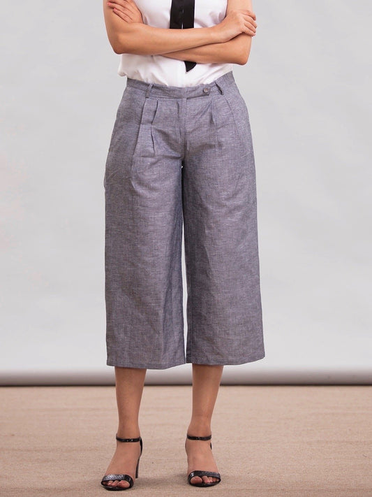 Relaxed Linen Culottes - Black Chambray