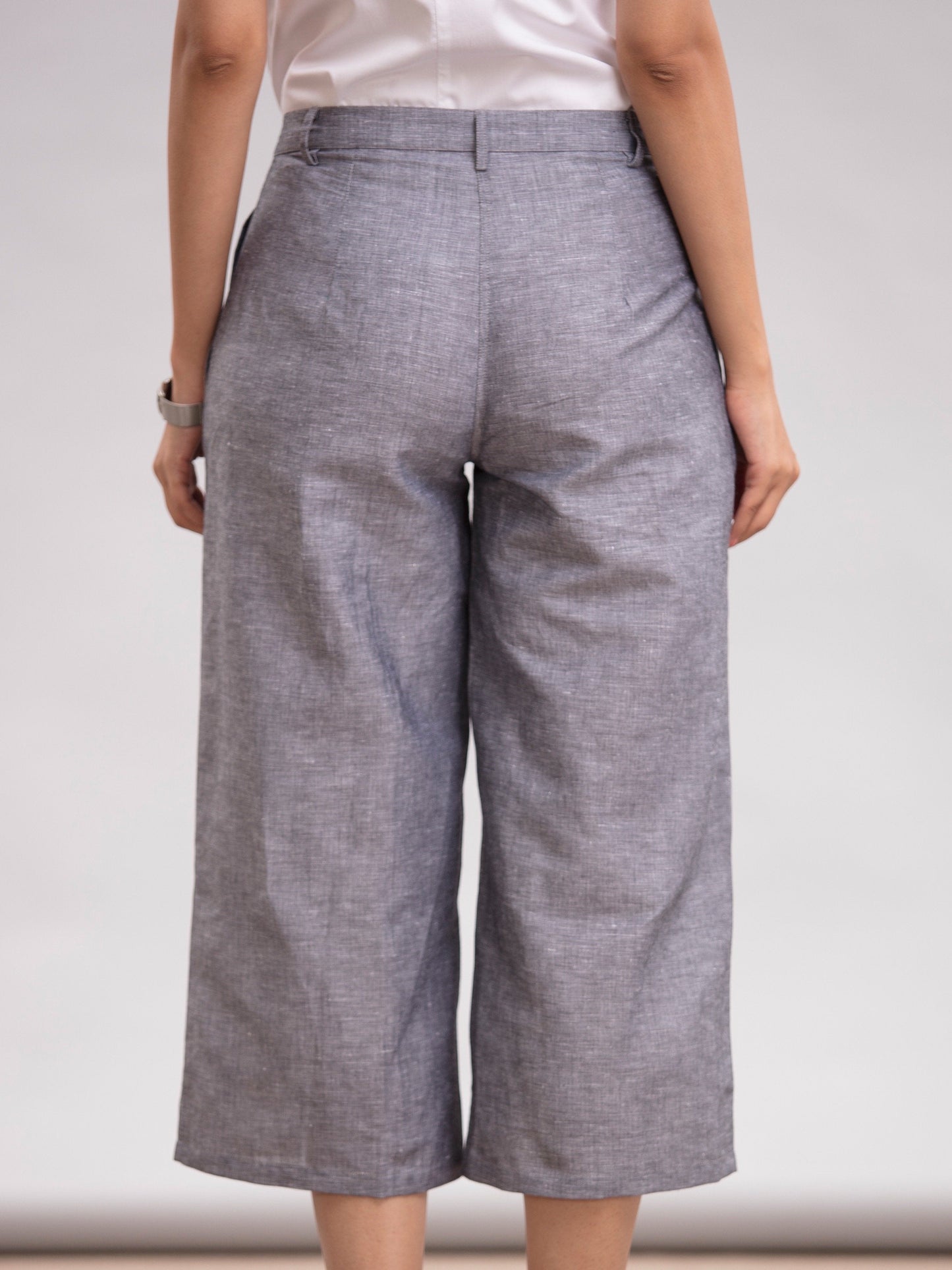Relaxed Linen Culottes - Black Chambray
