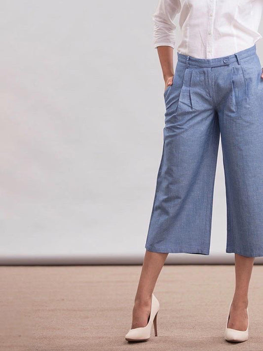 Relaxed Linen Culottes - Chambray Blue
