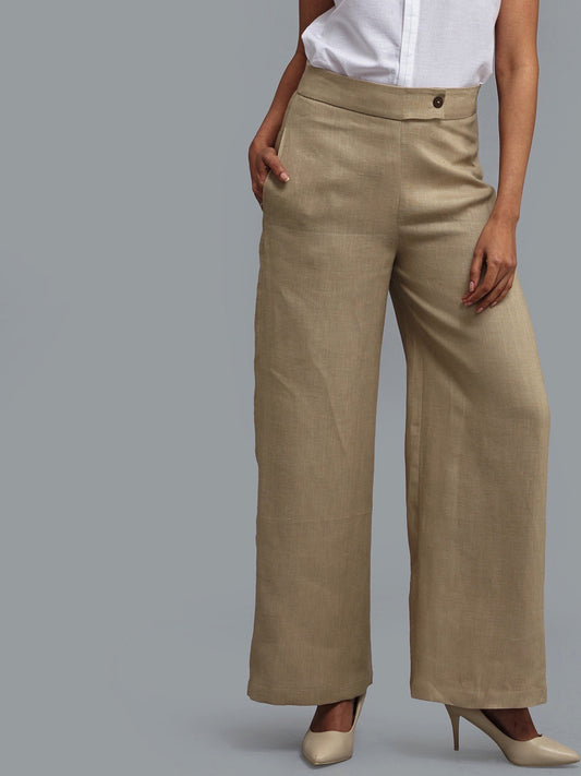 Linen Wide Leg Trousers - Pale Beige
