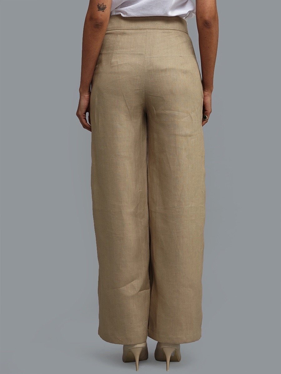 Linen Wide Leg Trousers - Pale Beige