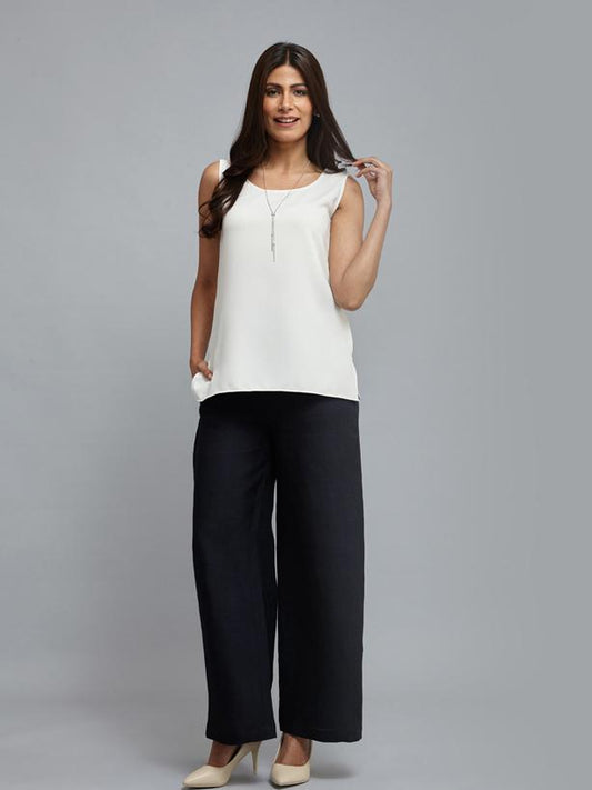 Linen Wide Leg Trousers - Midnight Blue