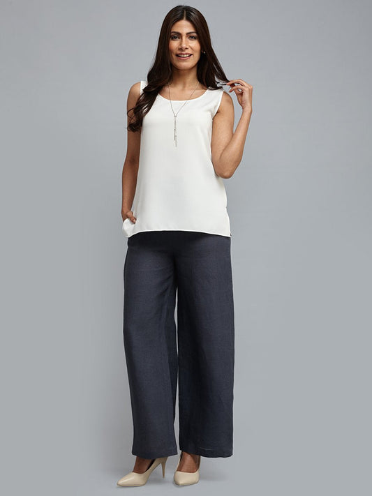 Linen Wide Leg Trousers - Slate Blue