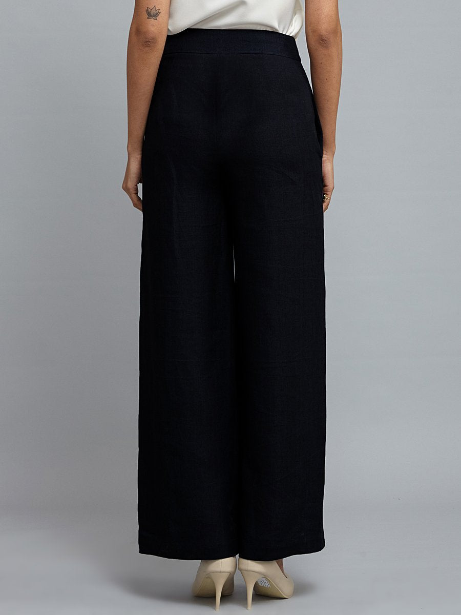 Linen Wide Leg Trousers - Midnight Blue
