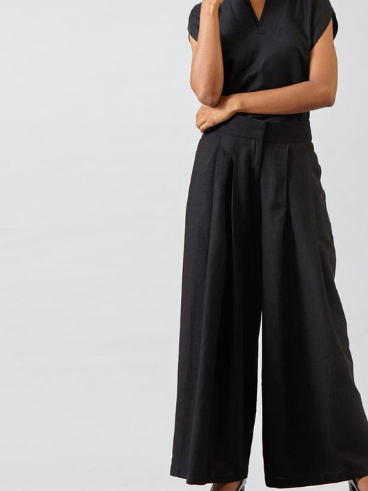 Pleated Wide Leg Pants - Black
