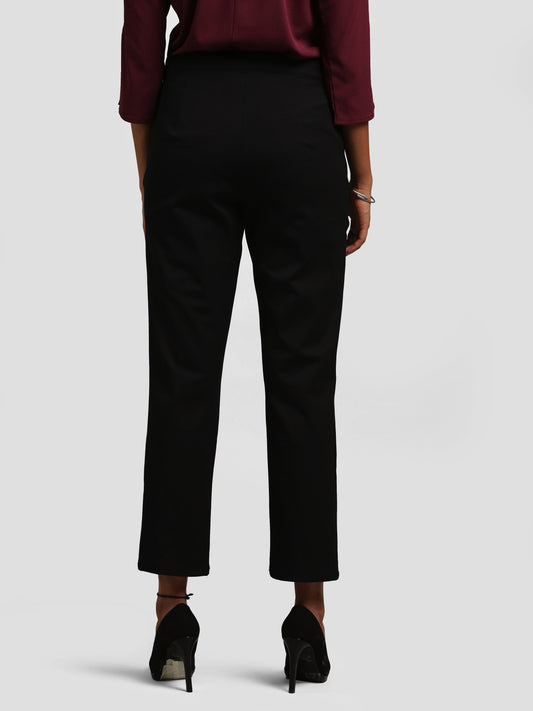 Side Zipper Cropped Pants - Black