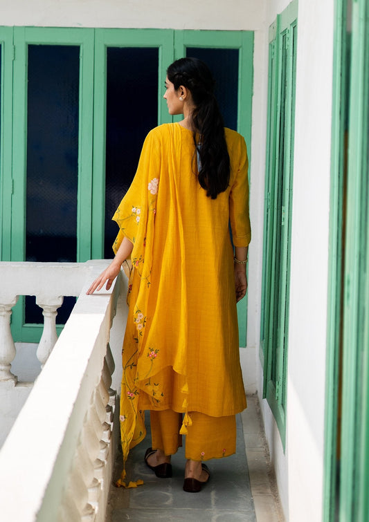 Amber Kurta with Applique Dupatta