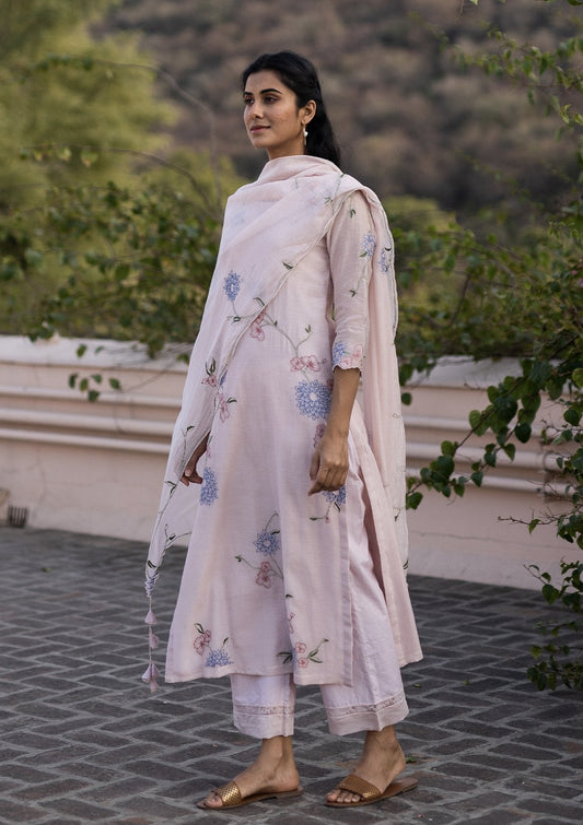Apricot Embroidered Kurta Set