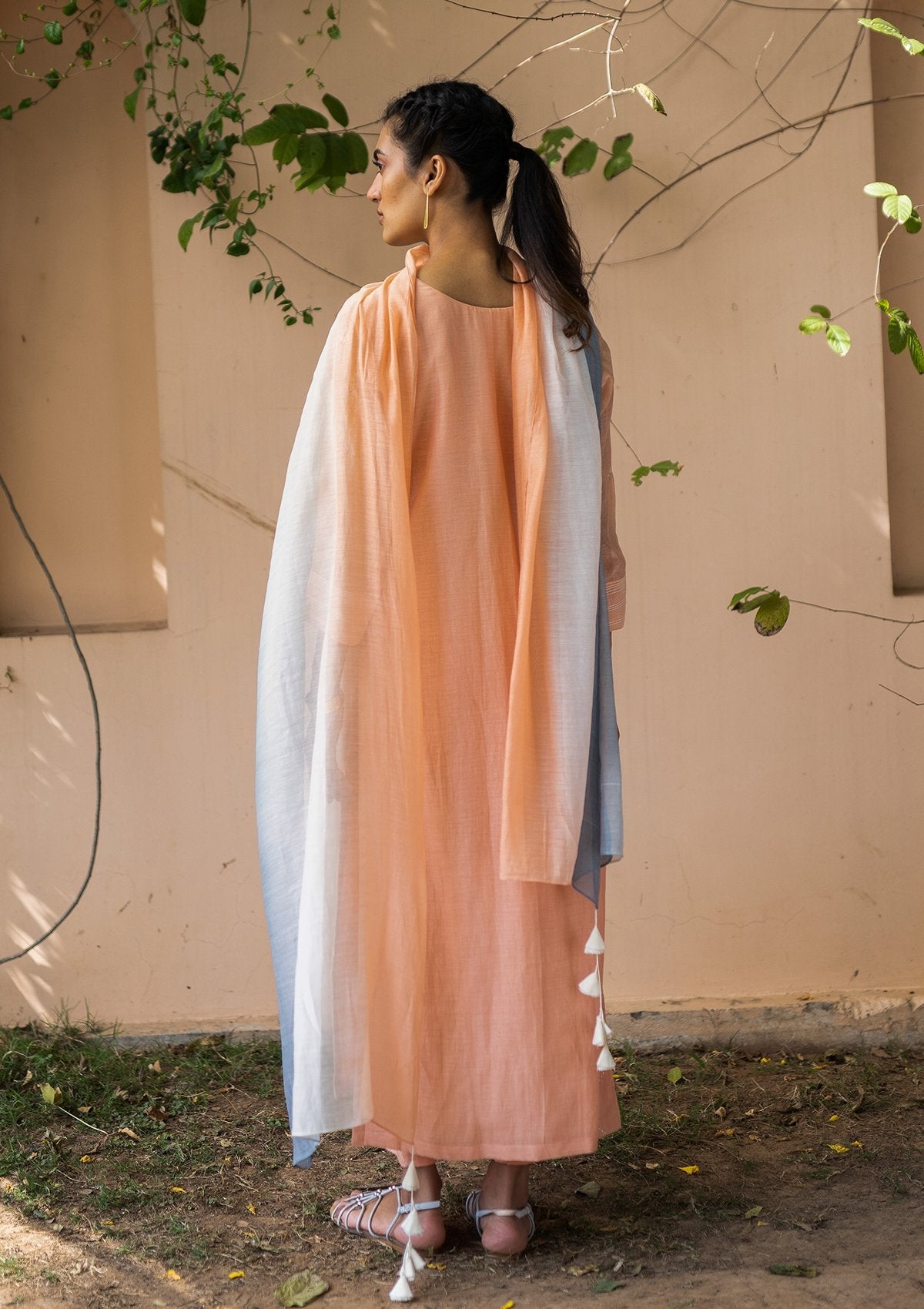 Coral and Azure Embroidered Kurta Set