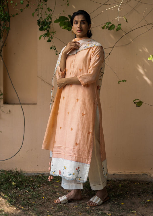 Coral and Pearl Embroidered Kurta Set