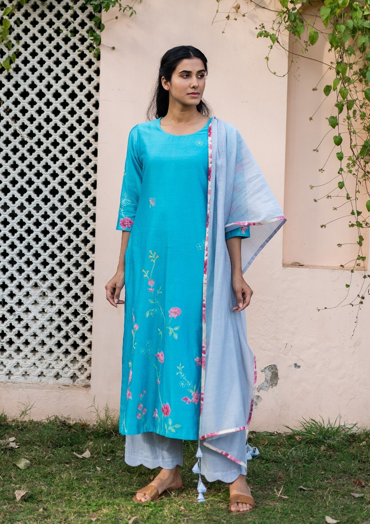 Electric Blue Applique Kurta Set
