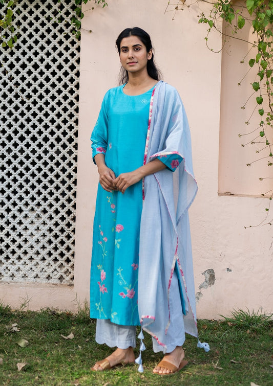Electric Blue Applique Kurta Set