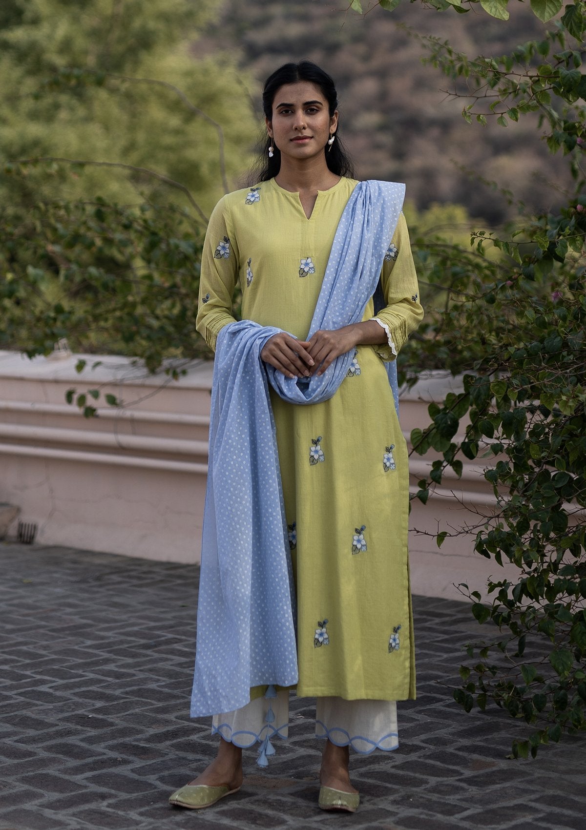 Lime Applique Kurta Set