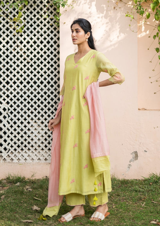Lime Embroidered Kurta Set