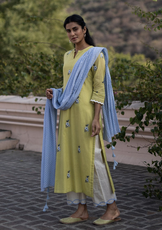 Lime Applique Kurta Set