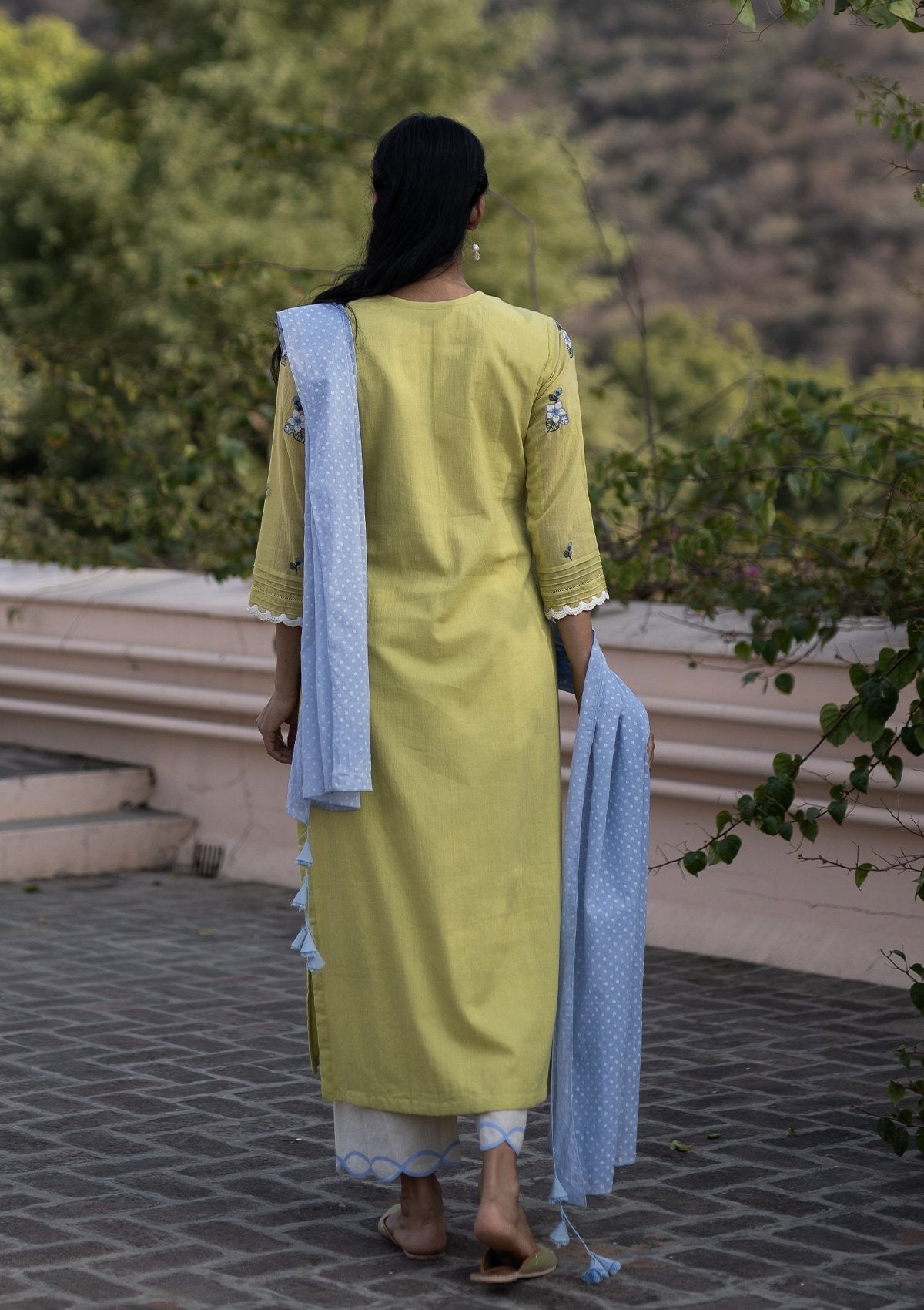 Lime Applique Kurta Set