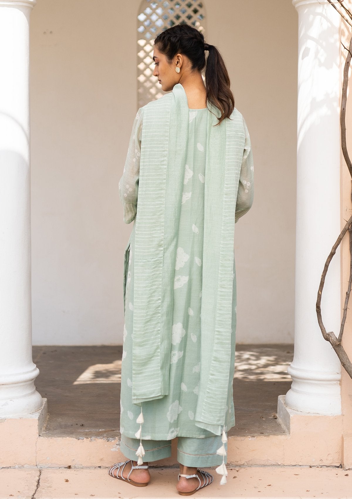 Mint Printed Embroidered Kurta Set