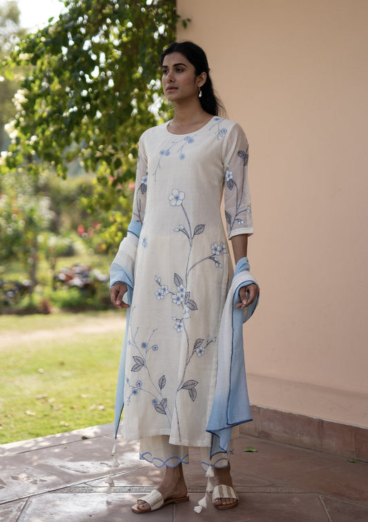 Pearl and Azure Applique Kurta Set