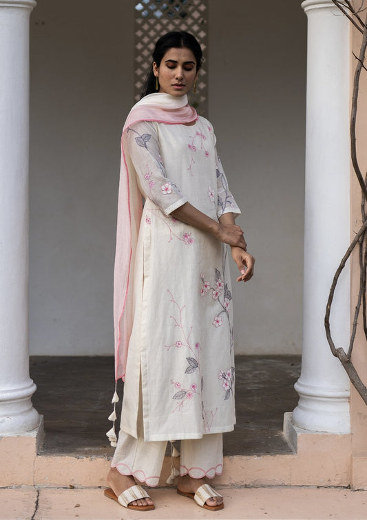 Pearl and Rose Embroidered Kurta Set