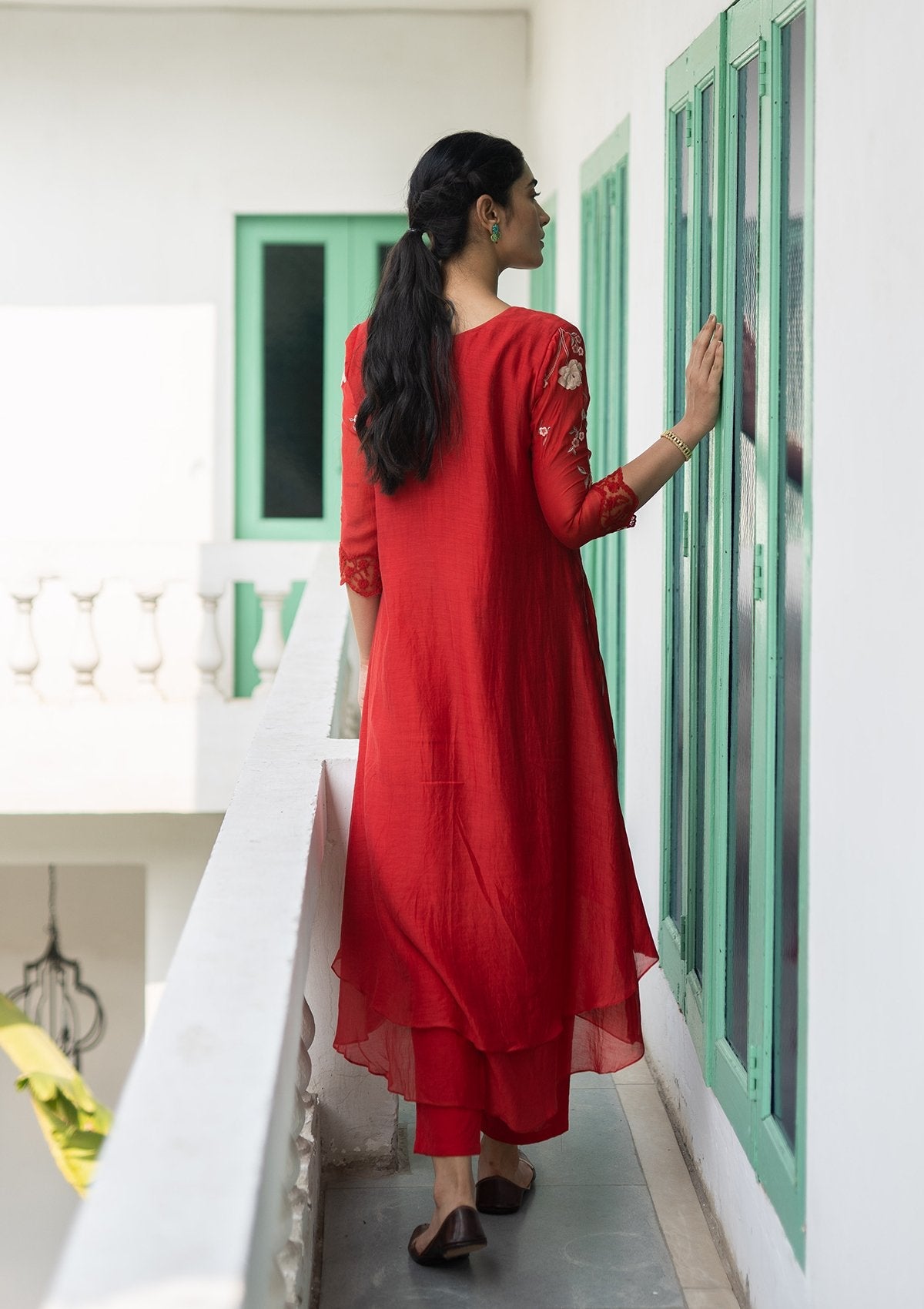 Poppy Applique Layered Kurta Set