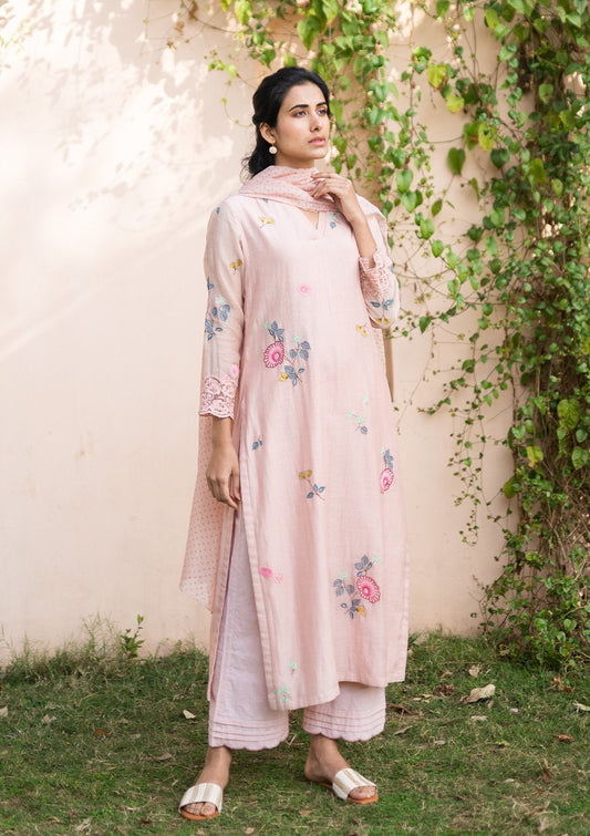 Salmon Applique Kurta Set