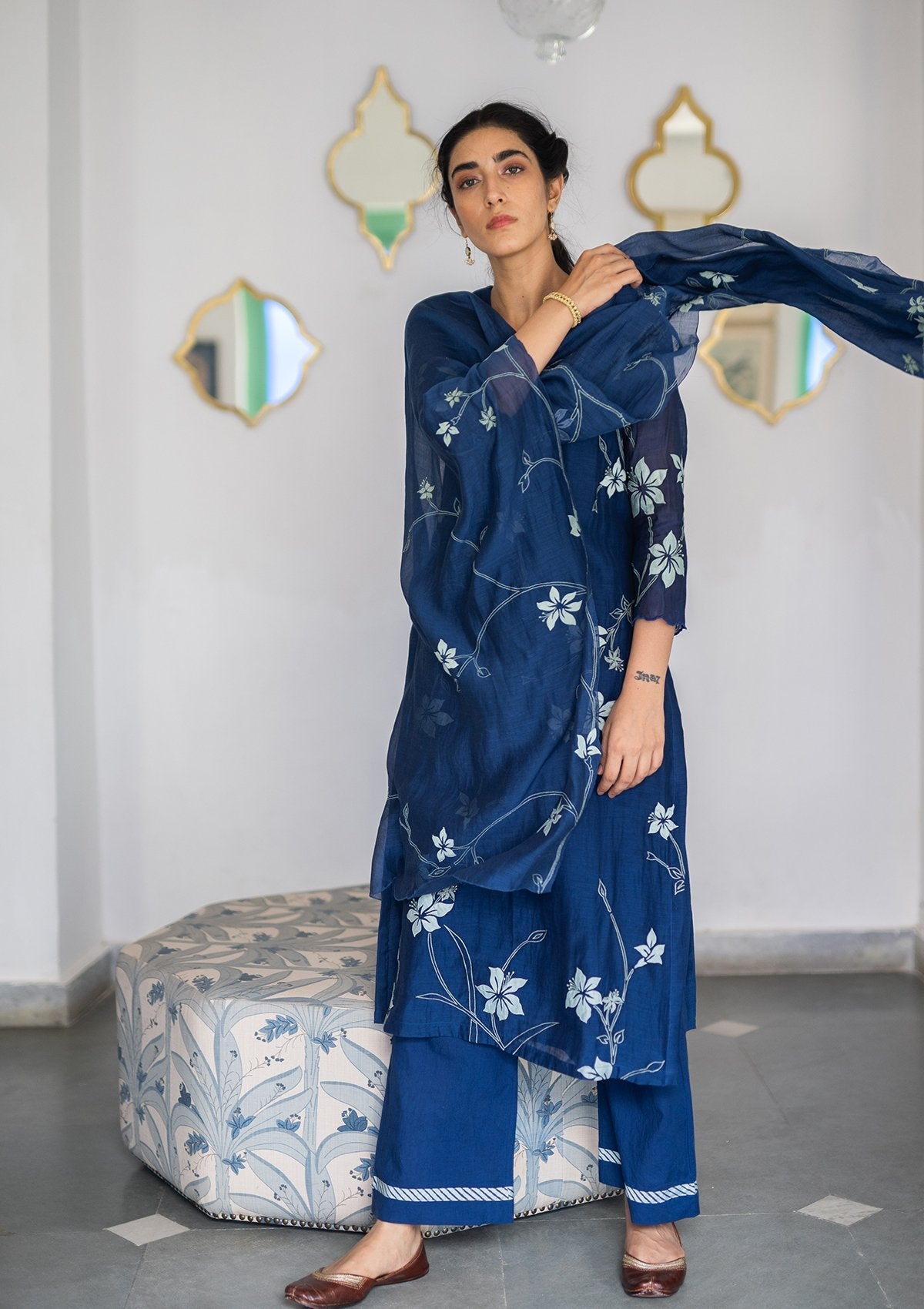 Sapphire with Periwinkle Applique Kurta Set