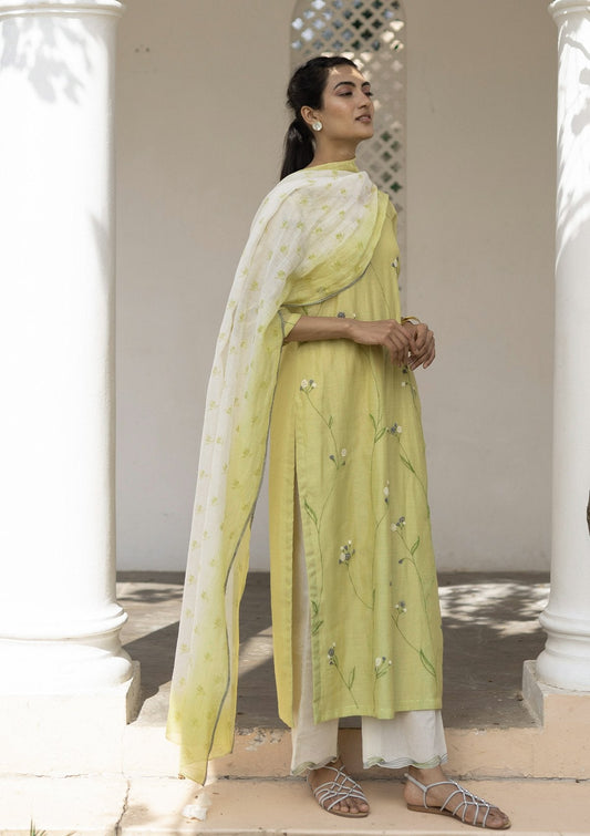 Lime and Pearl Embroidered Kurta Set