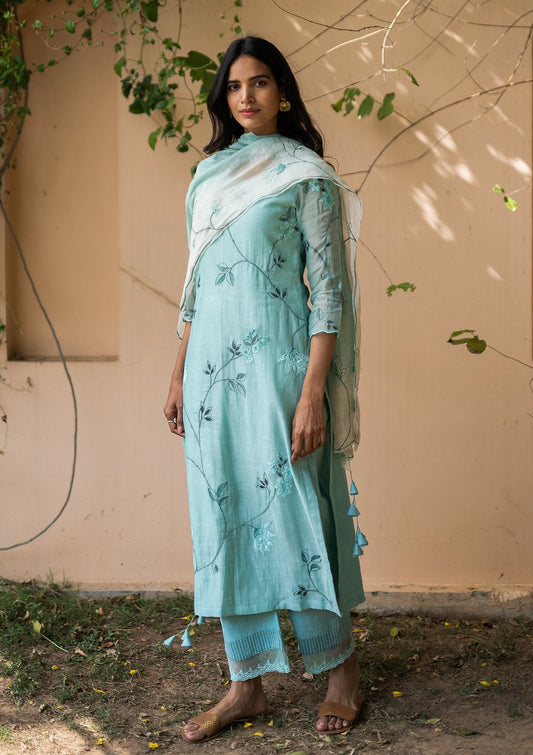 Teal Applique Kurta Set