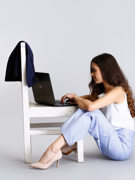 Wide Leg Front Crease Pants - Light Blue