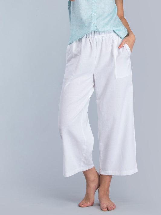 Wide Leg Pants With Elasticated Band - White