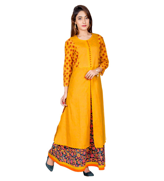 Mustard Yellow Indo Western Dress