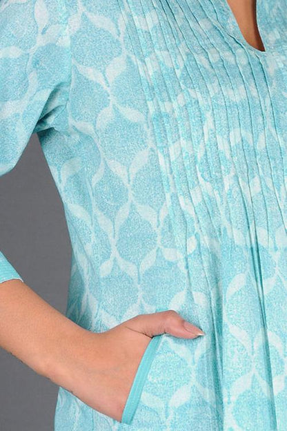 Charchara Print Pintuck Kurta' Blue Block Printed Kurta