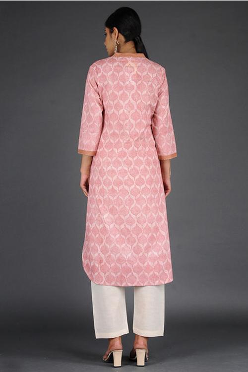 Charchara Print Pintuck Kurta' Coral Block Printed Kurta