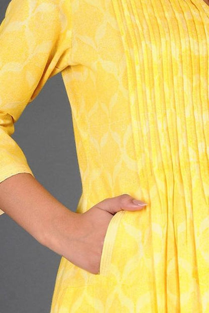 Charchara Print Pintuck Kurta' Yellow Block Printed Kurta