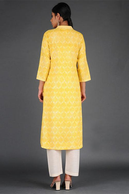 Charchara Print Pintuck Kurta' Yellow Block Printed Kurta
