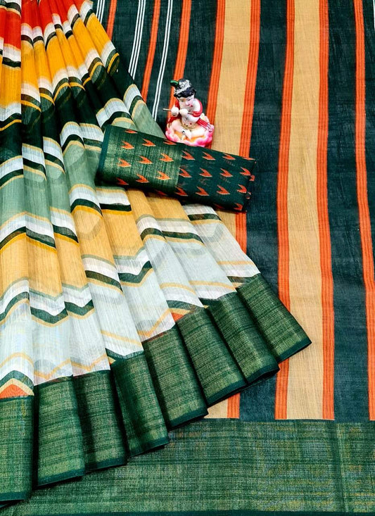 Valiba Pure Soft  Linen Cotton Digital Sarees
