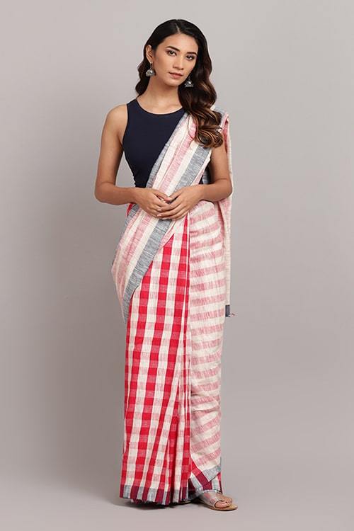 Nandini' Handwoven Handspun Cotton Check Saree-24