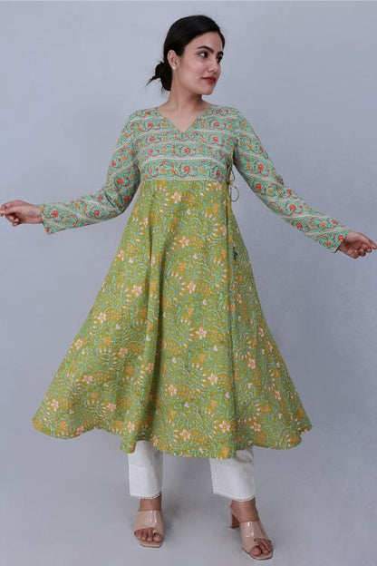 Kali Kurta' Torquoise and Green Block printed Kurta